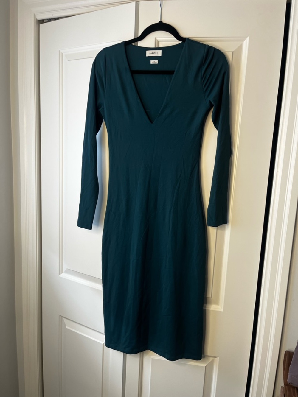 Aritzia Teal Green Long Sleeve V-Neck Midi Dress